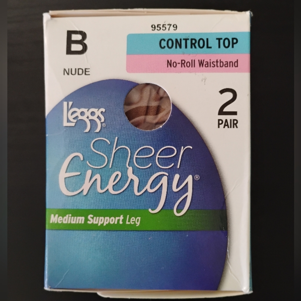 L'eggs Sheer Energy Medium Support Control Top No Roll Tights 2 Pairs Nude Sz B